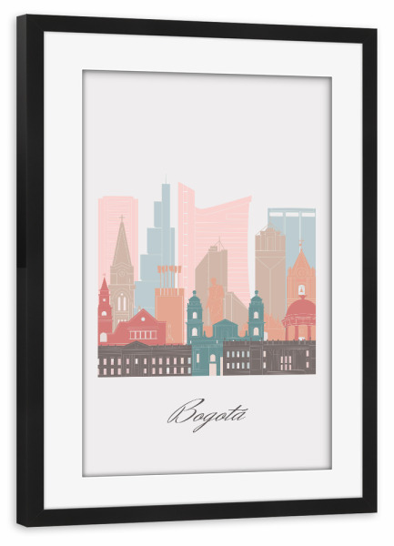 Poster mit Rahmen schwarz "Skyline von Bogotá im Pastellstil" artboxONE - Städte,Reise,Architektur,Kartografie