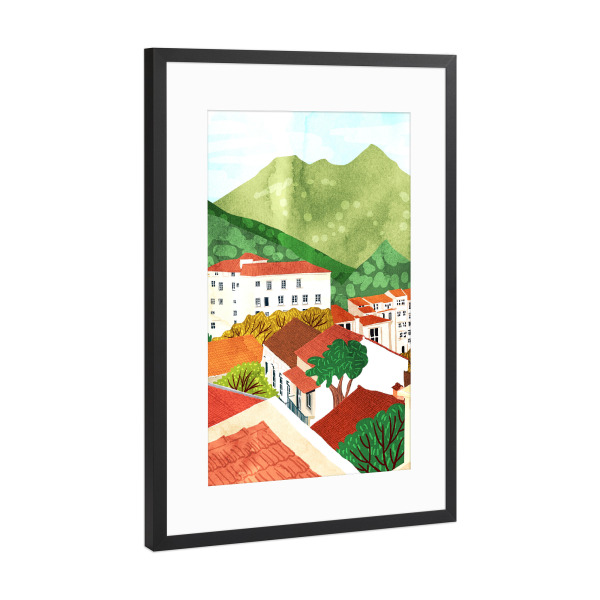Poster mit Rahmen Schwarz (Metallic) "Friedliche Stadt" artboxONE - Städte,Architektur