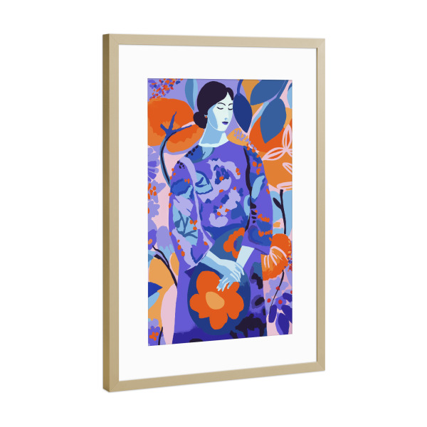 Poster mit Rahmen Gold "Woman In Flower Garden" artboxONE - Floral,Abstrakt,Für Mama