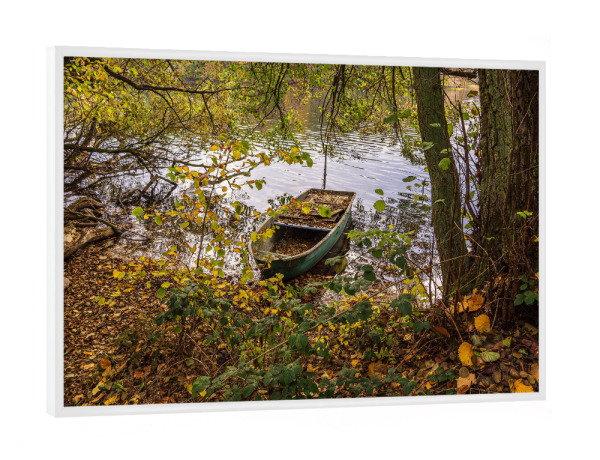 Poster mit weißem Rahmen "Baum, Boot, See" artboxONE - Natur,Reise