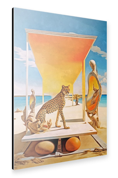 Alu-Dibond "SURREALISMUS-GEPARD UND SPIEGEL" 30x20 cm artboxONE