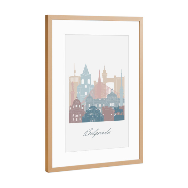 Poster mit Rahmen Kupfer "Belgrader Skyline in Erdtönen" artboxONE - Städte,Reise,Architektur,Kartografie