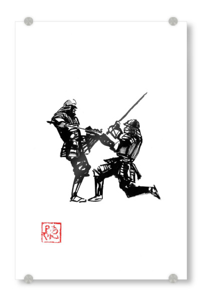 Acrylglasbild "Samurai-Kampf" artboxONE - Schwarzweiß,Reise / Asien - Samurai,Sumie,Japan