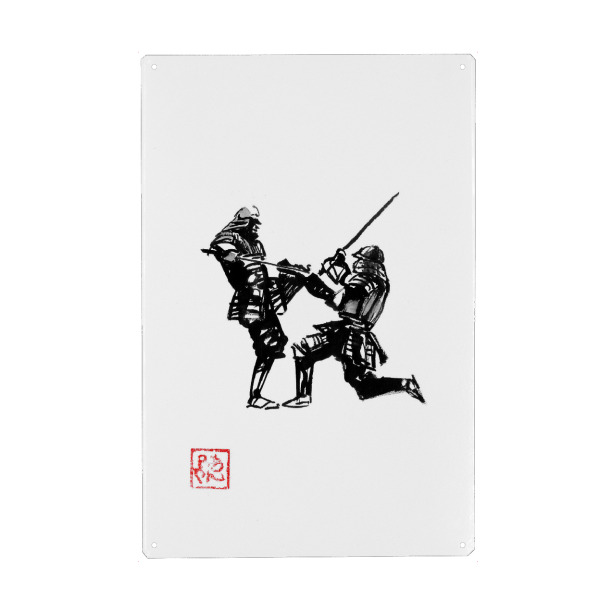 Holzbild "Samurai-Kampf" artboxONE - Schwarzweiß,Reise / Asien - Samurai,Sumie,Japan