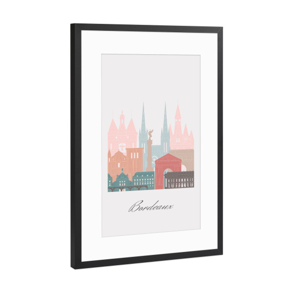 Poster mit Rahmen Schwarz (Metallic) "Bordeaux-Skyline im Pastellstil" artboxONE - Städte,Reise,Architektur,Kartografie