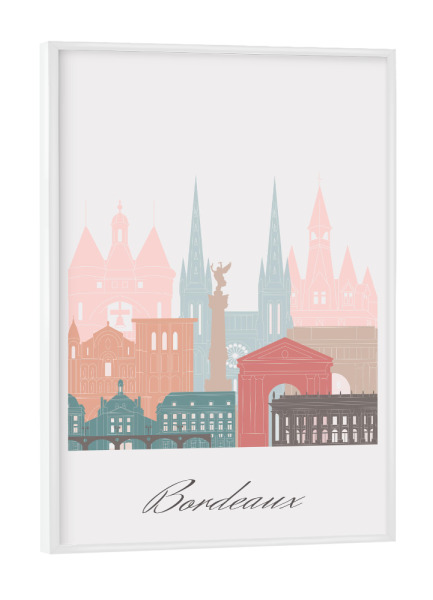 Poster mit weißem Rahmen "Bordeaux-Skyline im Pastellstil" artboxONE - Städte,Reise,Architektur,Kartografie