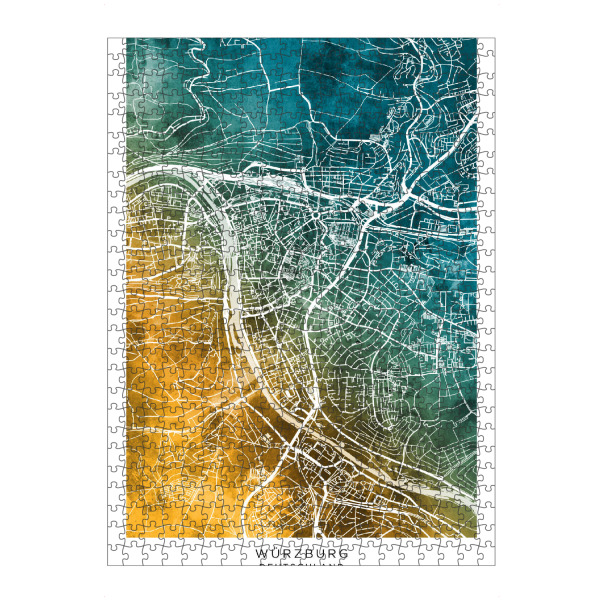 Puzzle Ravensburger "Stadtplan Würzburg blaugrün" artboxONE - Städte - Würzburg,Deutschland,Stadtkarte,Karte,Aquarell,Malerei - Bild würzburg