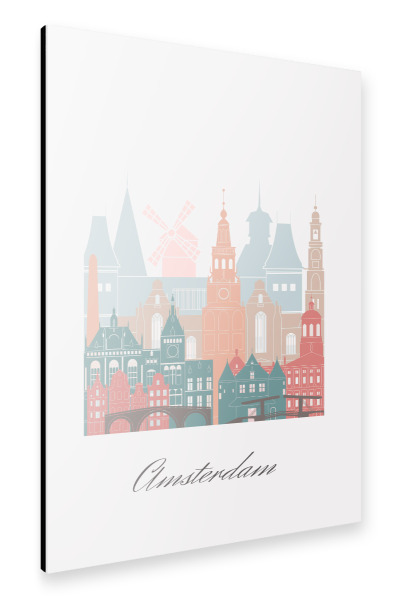 Alu-Dibond "Amsterdamer Skyline im Pastellstil" 30x20 cm artboxONE