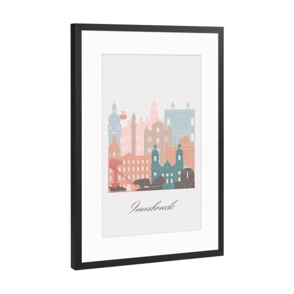 Poster mit Rahmen Schwarz (Metallic) "Skyline von Innsbruck" artboxONE - Städte,Reise,Architektur,Kartografie