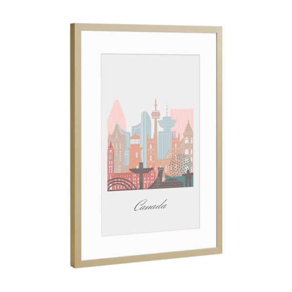 Poster mit Rahmen Gold "Kanada-Skyline im Pastellstil" artboxONE - Städte,Reise,Architektur,Kartografie