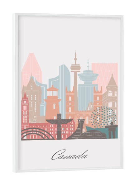 Poster mit weißem Rahmen "Kanada-Skyline im Pastellstil" artboxONE - Städte,Reise,Architektur,Kartografie