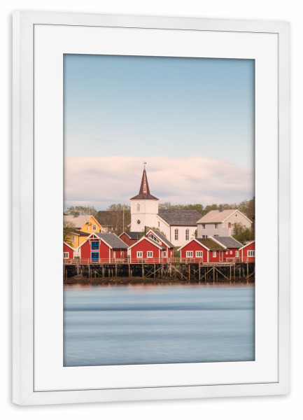 Poster mit Rahmen weiß "Norwegen Kirche" artboxONE - Reise,Architektur,Reise / Länder