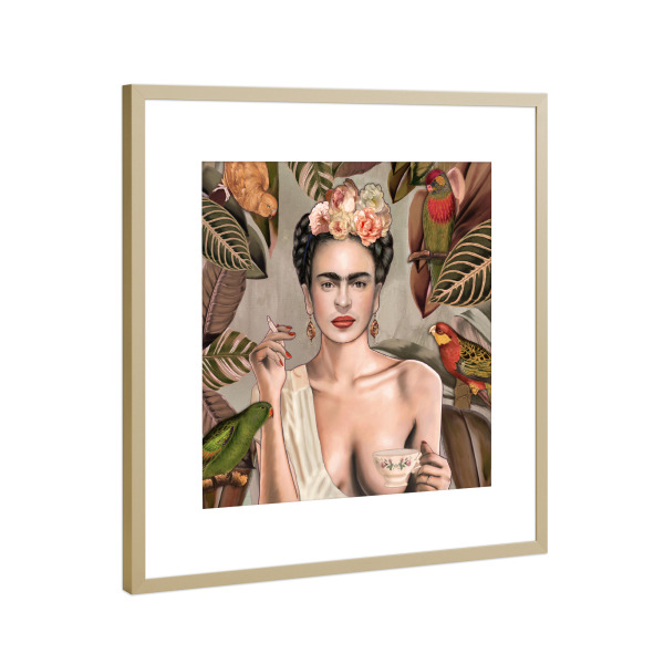 Poster mit Rahmen Gold "Frida con amigos bohemian" artboxONE - Natur,Floral,Menschen,Festivals