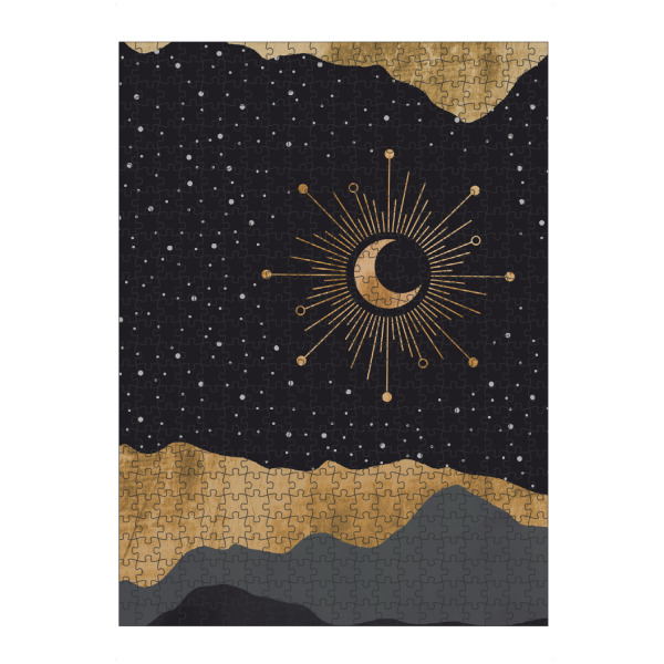 Puzzle Ravensburger "Goldene Sternennacht" artboxONE - Natur,Abstrakt - Mond,Sternenhimmel,Sterne,Nacht,Wolke,Landschaft,Berg - Bild mond