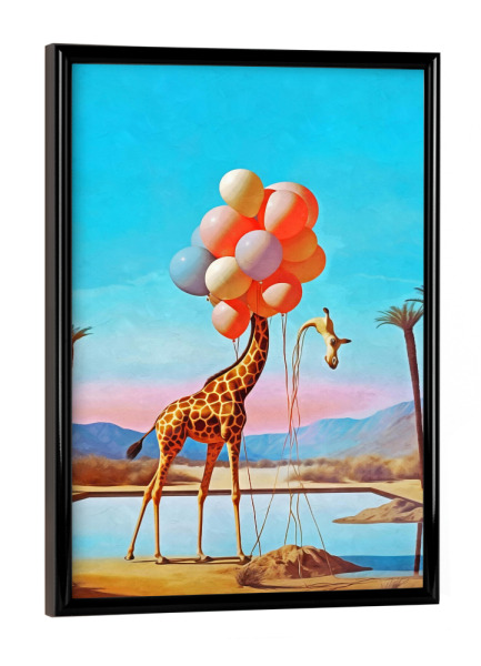 Poster mit schwarzem Rahmen "SURREALISMUS GEPARD UND BALLON" artboxONE - Natur,Tiere,Abstrakt