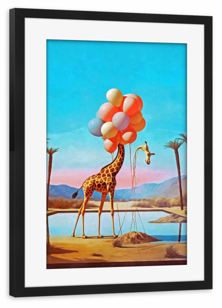 Poster mit Rahmen schwarz "SURREALISMUS GEPARD UND BALLON" artboxONE - Natur,Tiere,Abstrakt