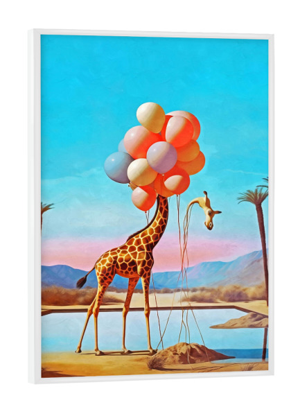 Poster mit weißem Rahmen "SURREALISMUS GEPARD UND BALLON" artboxONE - Natur,Tiere,Abstrakt