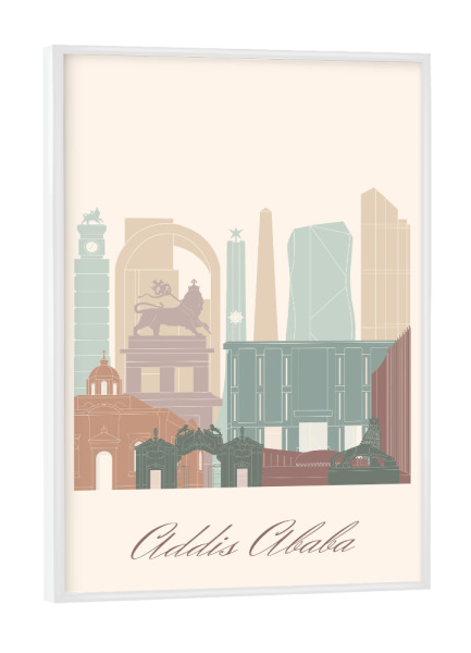 Poster mit weißem Rahmen "Skyline - Addis Abeba" artboxONE - Städte,Reise,Architektur,Kartografie