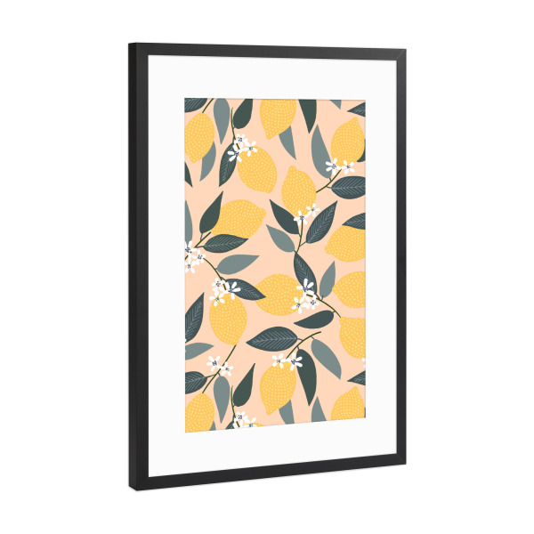 Poster mit Rahmen Schwarz (Metallic) "Rosa Zitronenmuster" artboxONE - Natur,Essen & Trinken / Obst & Gemüse