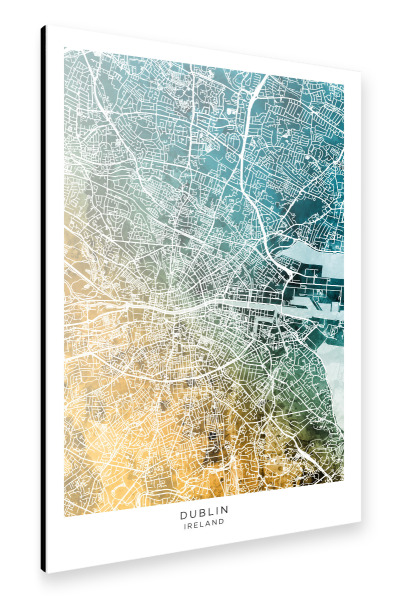 Alu-Dibond "Stadtplan von Dublin, blaugrün" 30x20 cm artboxONE