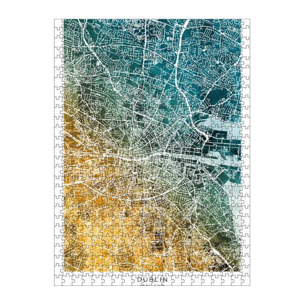 Puzzle Ravensburger "Stadtplan von Dublin, blaugrün" artboxONE - Städte - Dublin,Irland,Stadtkarte,Karte,Stadtplan,Aquarell,Malerei - Bild dublin