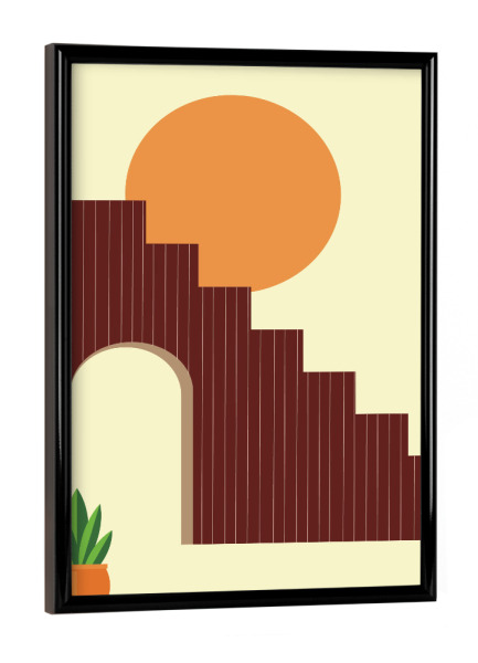 Poster mit schwarzem Rahmen "Sun and stairs" artboxONE - Geometrie,Streetart,Fiktion - Sun,Abstarct,Minimal,Stairs,Plant,Heaven,Decor