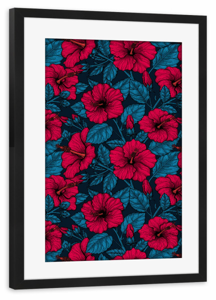 Poster mit Rahmen schwarz "Rote Hibiskusblüten" artboxONE - Floral