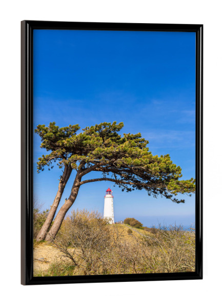 Poster mit schwarzem Rahmen "Windflüchter mit Leuchtturm" artboxONE - Natur,Reise,Architektur
