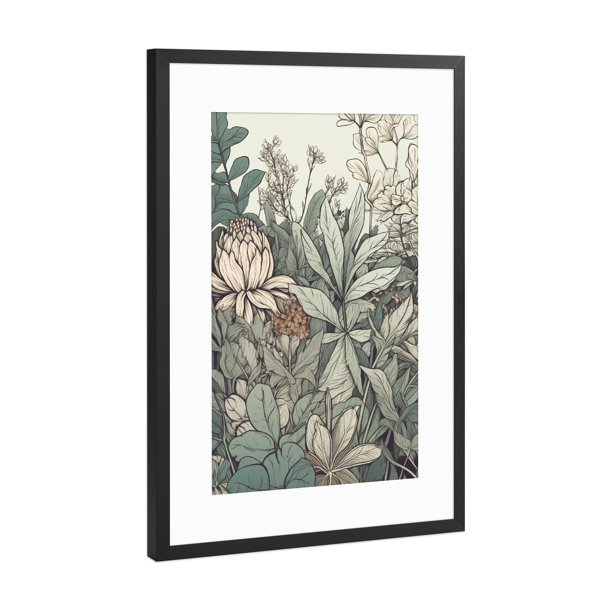 Poster mit Rahmen Schwarz (Metallic) "Grüner Garten Illustration" artboxONE - Natur,Floral