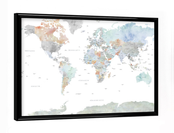 Poster mit schwarzem Rahmen "Weltkarte auf Deutsch, Annika" artboxONE - Kartografie