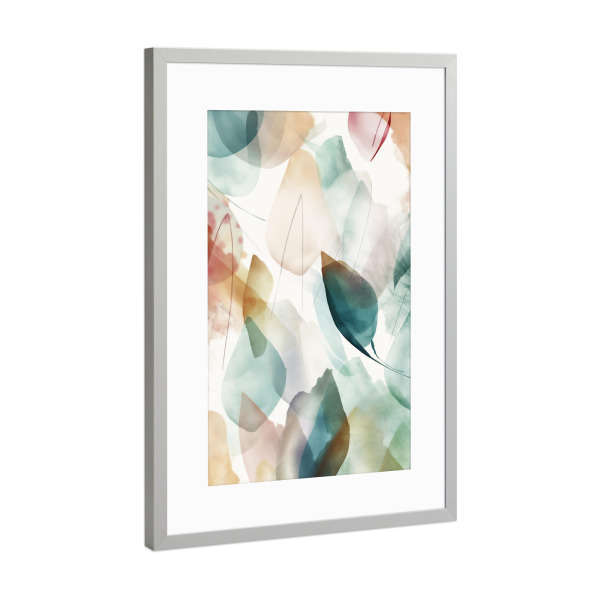 Poster mit Rahmen Silber "Blätter Kleckse" artboxONE - Natur,Floral,Abstrakt