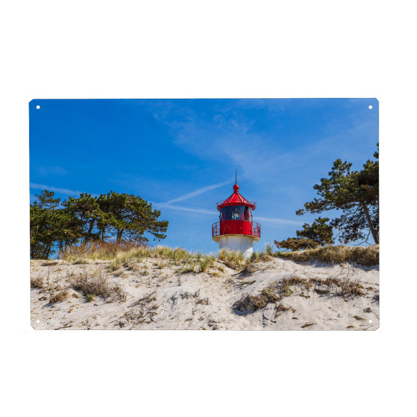Holzbild "Bäume, Leuchtturm, Düne" artboxONE - Natur,Reise,Architektur,Reise / Strand und Meer