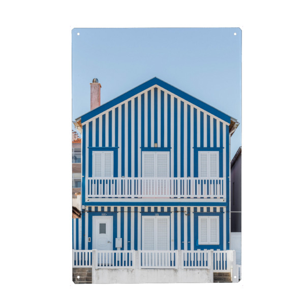 Holzbild "Aveiro Portugal gestreiftes Haus" artboxONE - Städte,Reise,Architektur