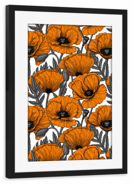 Poster mit Rahmen schwarz "Orangefarbene Mohnblumen" artboxONE - Natur,Floral