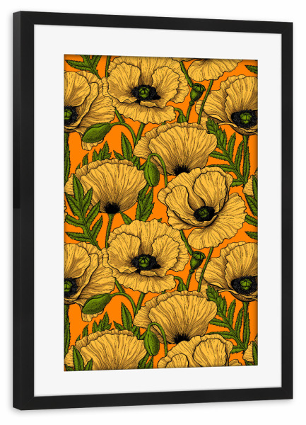 Poster mit Rahmen schwarz "Gelbe Mohnblumen" artboxONE - Natur,Floral