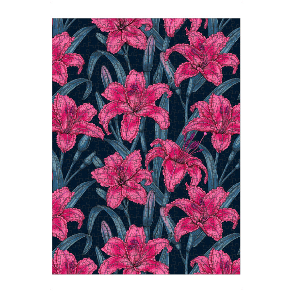 Puzzle Ravensburger "Rote Lilien" artboxONE - Natur,Floral - Muster,Natur,Jahrgang,Botanisch,Blumen,Knospe,Blume,Garten,Blatt,Rose,Vogel,Zaunkönig