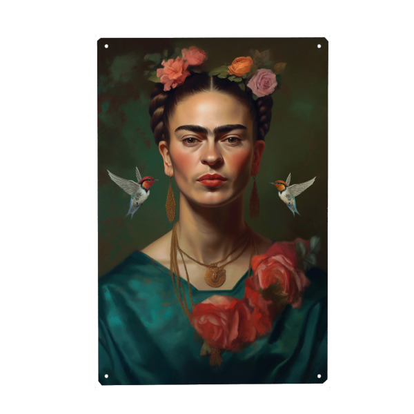 Metall Poster "Frida Kahlo color" artboxONE - Floral,Abstrakt,Menschen