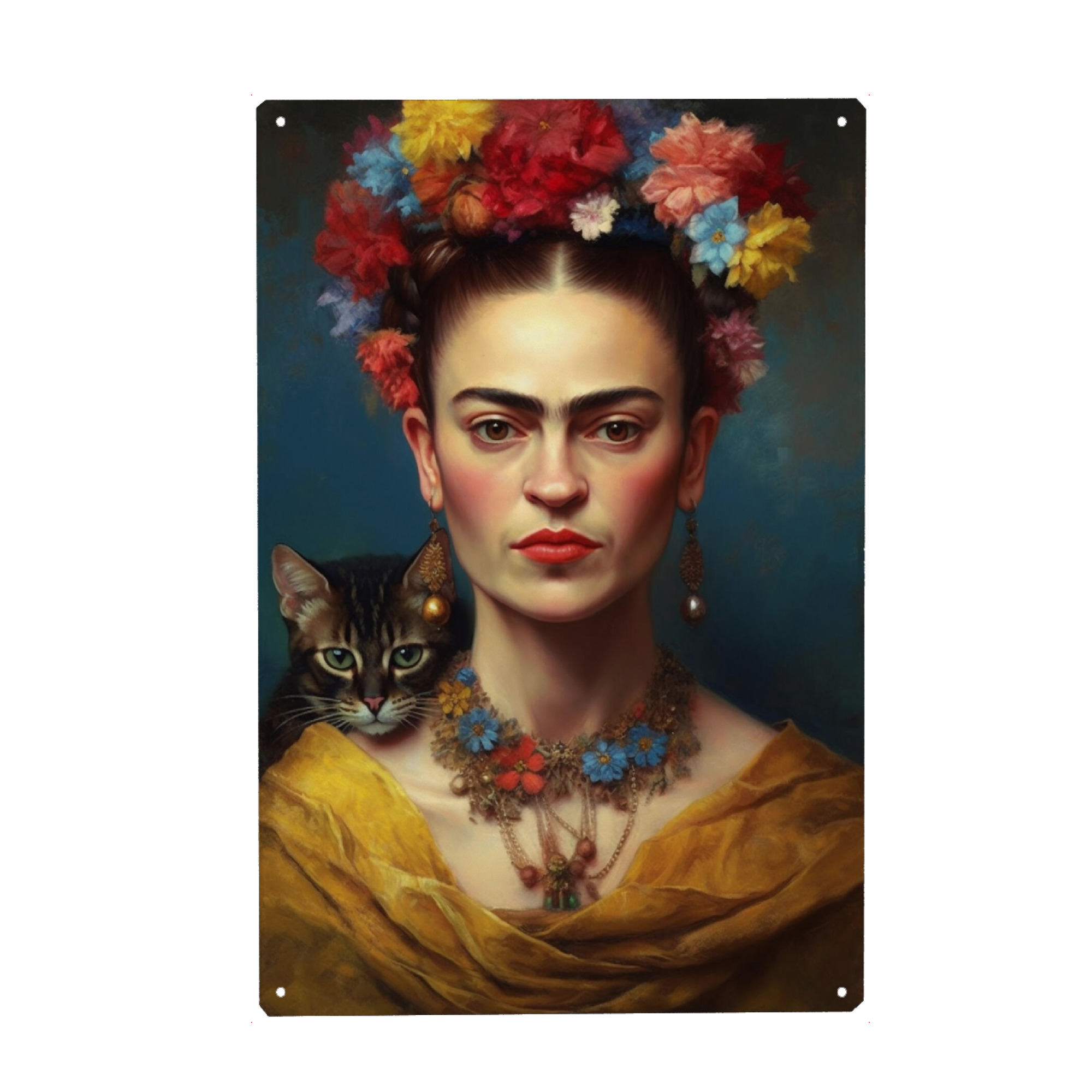 Metall Poster "Frida Kahlo Love Cats" artboxONE - Floral,Menschen,Fashion