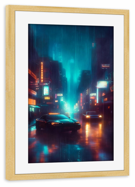 Poster mit Rahmen kiefer "Neon-Verkehrsstopp" artboxONE - Städte,Automobile,Für Papa