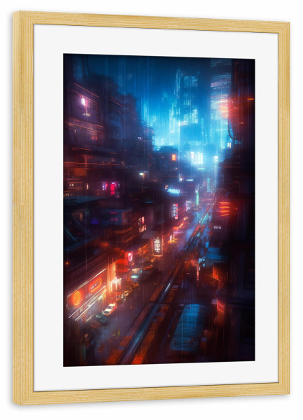 Poster mit Rahmen kiefer "Ein neonbeleuchtetes Stadtbild" artboxONE - Städte,Architektur,Ultraviolet,Für Papa