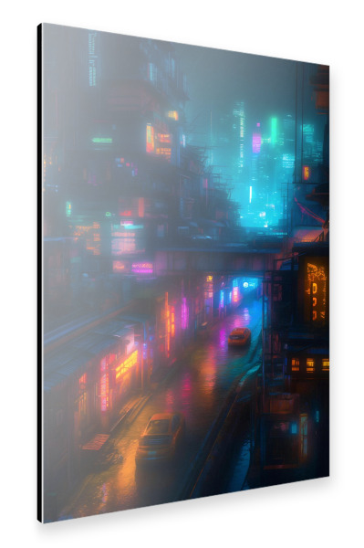 Alu-Dibond "Leuchtendes Neon-Stadtbild" 30x20 cm artboxONE