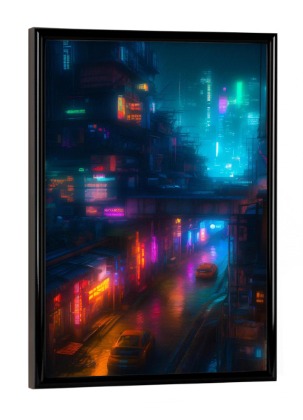 Poster mit schwarzem Rahmen "Leuchtendes Neon-Stadtbild" artboxONE - Städte,Architektur,Für Papa