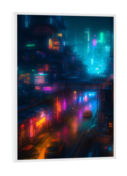 Poster mit weißem Rahmen "Leuchtendes Neon-Stadtbild" artboxONE - Städte,Architektur,Für Papa