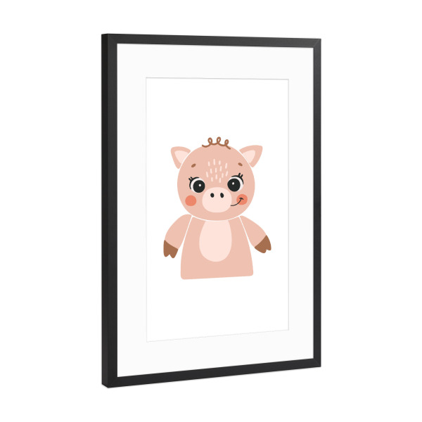 Poster mit Rahmen Schwarz (Metallic) "Schweinchen-Illustration" artboxONE - Tiere