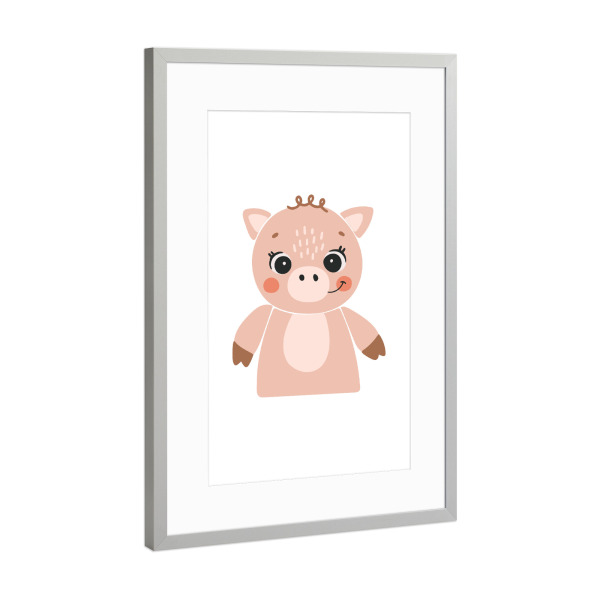 Poster mit Rahmen Silber "Schweinchen-Illustration" artboxONE - Tiere