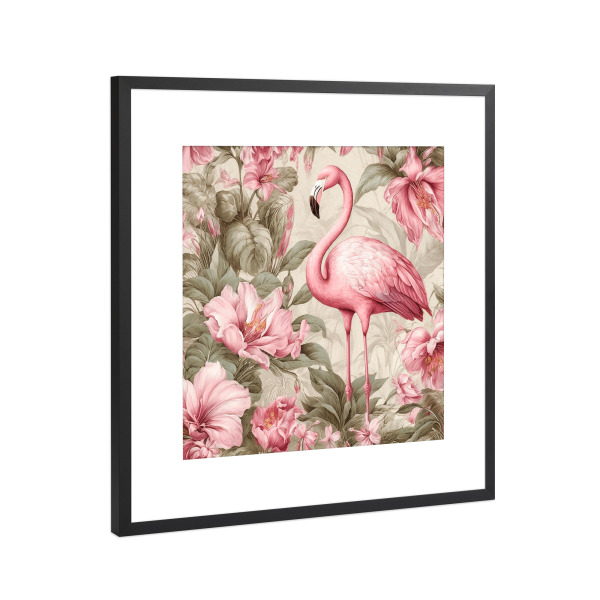 Poster mit Rahmen Schwarz (Metallic) "Flamingo Blumen Liebe" artboxONE - Floral,Tiere,Fashion