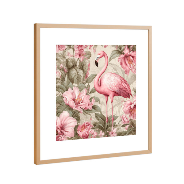 Poster mit Rahmen Kupfer "Flamingo Blumen Liebe" artboxONE - Floral,Tiere,Fashion