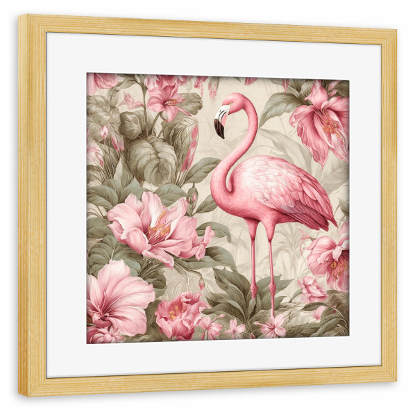 Poster mit Rahmen kiefer "Flamingo Blumen Liebe" artboxONE - Floral,Tiere,Fashion