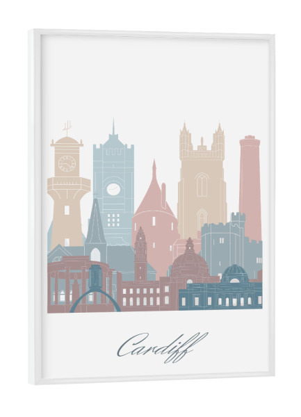 Poster mit weißem Rahmen "Skyline-Stil von Cardiff" artboxONE - Städte,Reise,Architektur,Kartografie