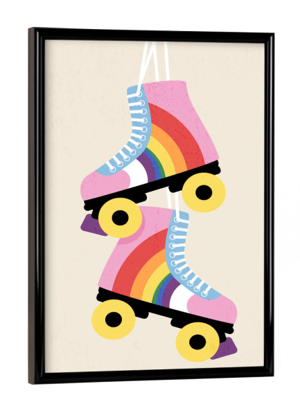Poster mit schwarzem Rahmen "Regenbogen-Rollschuhe" artboxONE - Für Kinder,Liebe,Fashion